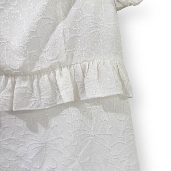 Lulus Striking Beauty White Floral Jacquard Puff Sleeve Mini Dress Size Large - Picture 5 of 11